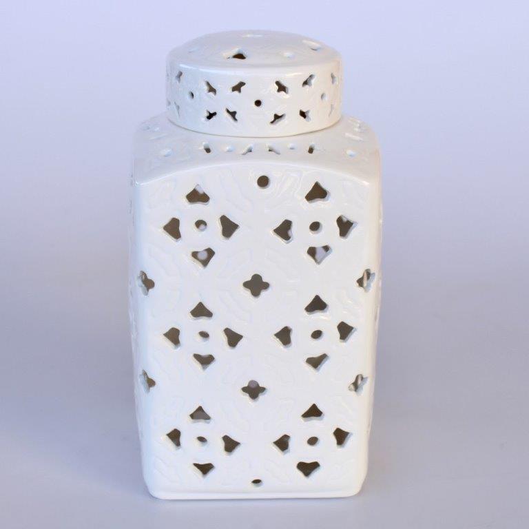 Medium White Cut-Out Square Jar With Lid
